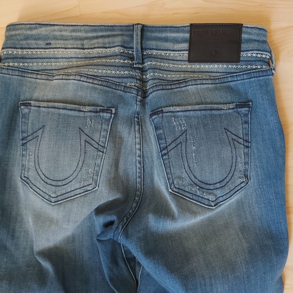 True Religion Halle Mid Rise Super Skinny Distressed Embroidered Jeans - Picture 8 of 11